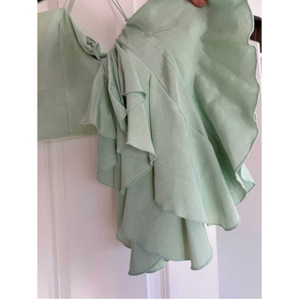 Alice + Olivia Nakia Cold Shoulder Crop Top Mint Green Size 8 - Picture 5 of 9